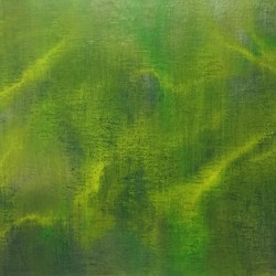 Pedro A. Figueredo. "Unfettered No. 1: Green" (2016). Acrylic on canvas sheet: approximately 7 x 10 in. on canvas sheet 9 x 12 in.
