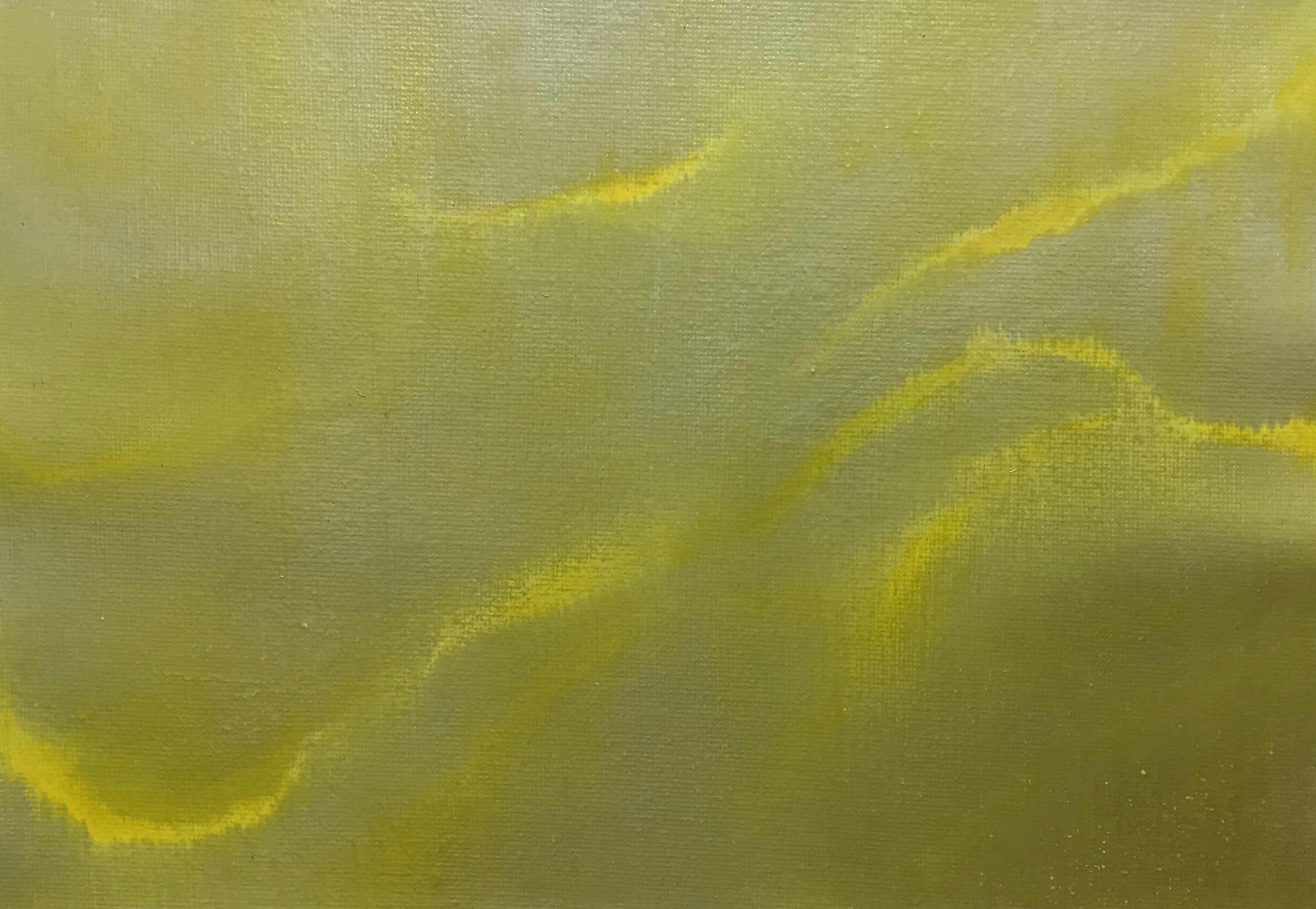 Pedro A. Figueredo. "Unfettered No. 4: Yellow" (2016). Acrylic on canvas sheet: approximately 7 x 10 in. on canvas sheet 9 x 12 in.