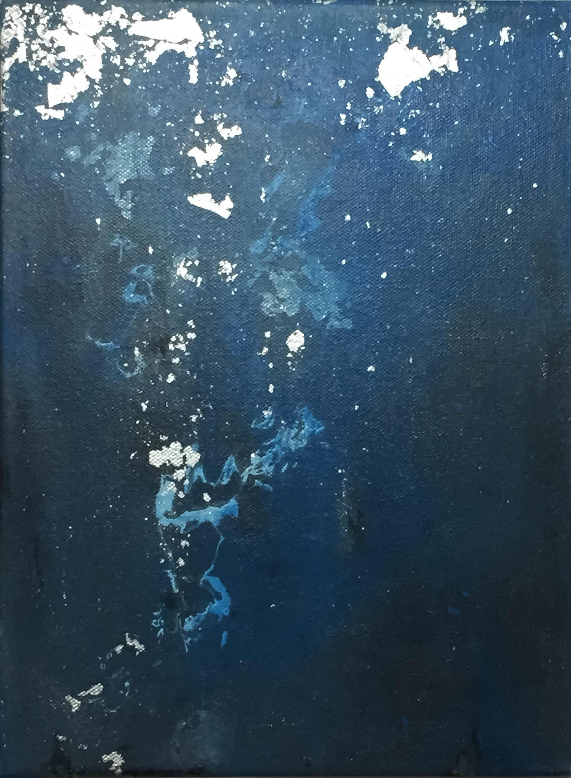 Pedro A, Figueredo. "Nocturne I" (2015). Acrylic and metal foil on canvas; 12 x 9 in.